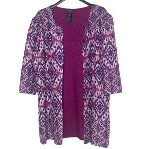 Chico's Travelers Diamond Ikat Scrunch Crinkle Topper Kimono Reversible Sz LG 2